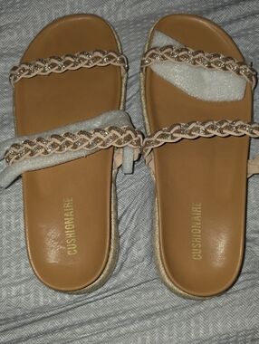 Cushionaire Braided Strap Slide Sandals With Glitter Pink